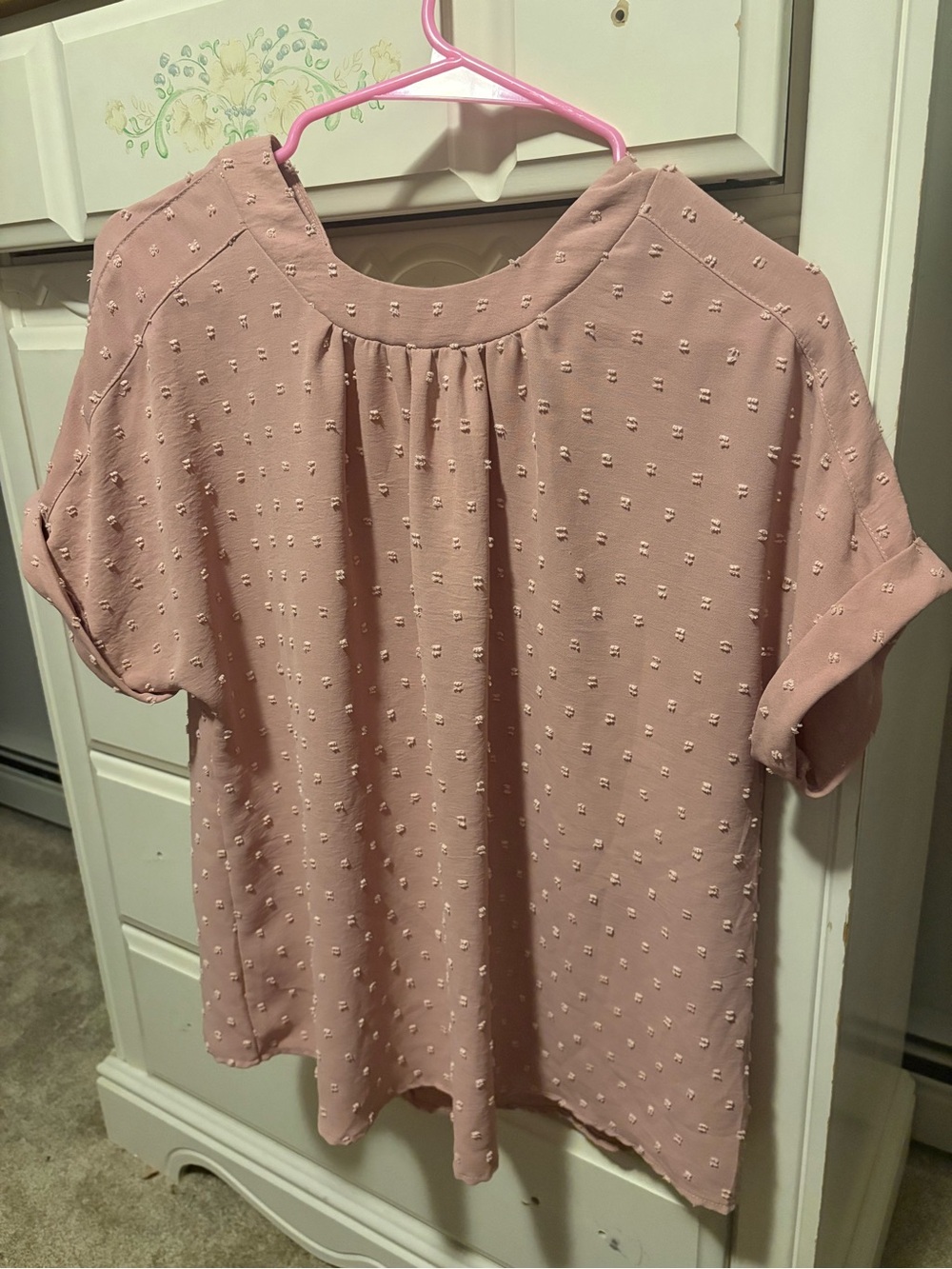 SHEIN Pink Swiss Dot Short Sleeve Blouse